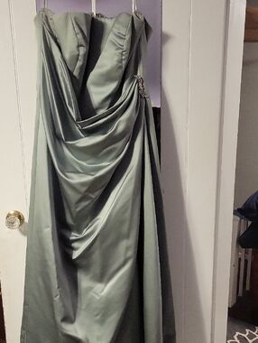 David's Bridal Sage Green Satin Evening Dress